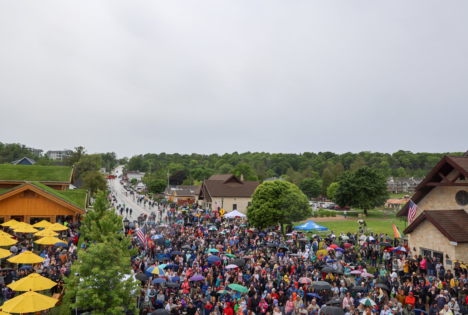 Crowd of people at the Annual Roofing of the Goats Parade and Festival