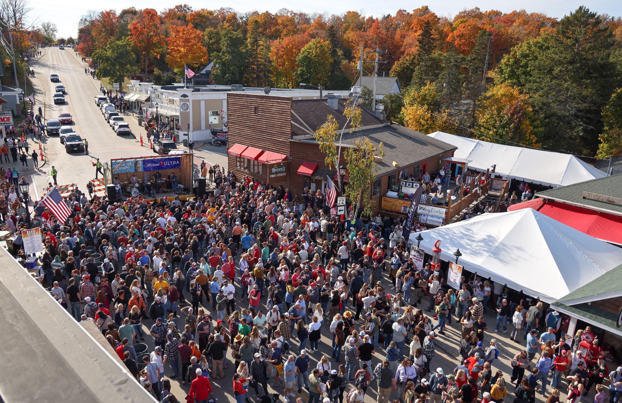 aeral shot of a busy fall fest