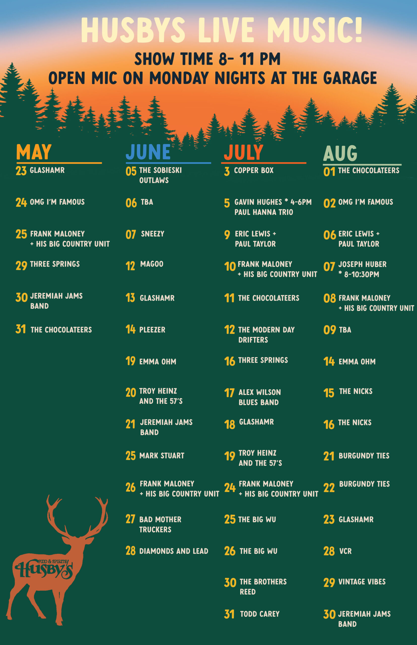 Husby's Music Schedule