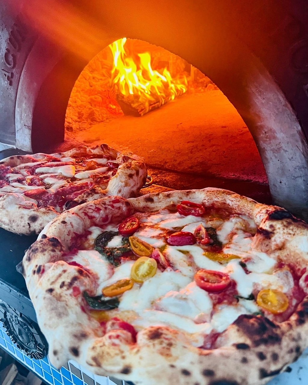 pizza cooking in stove