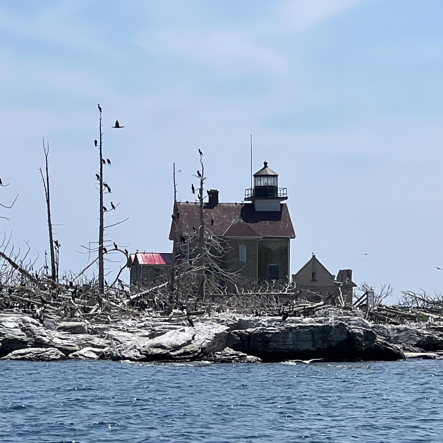 island with lighthouse on the water