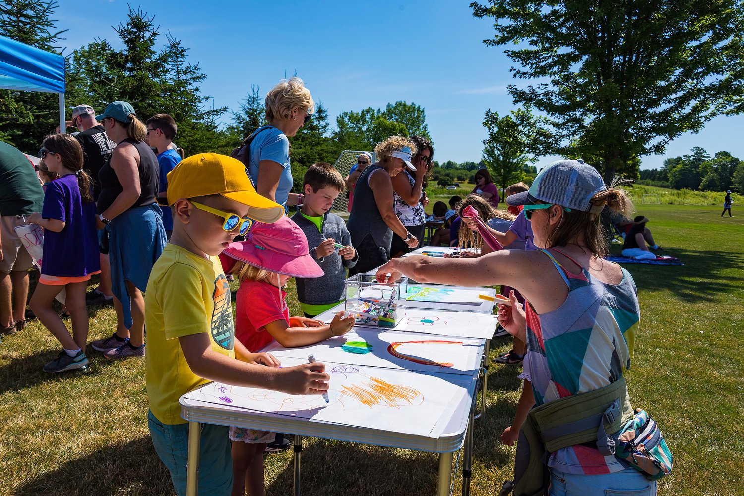 Kids doing activity at kite day in Sister Bay