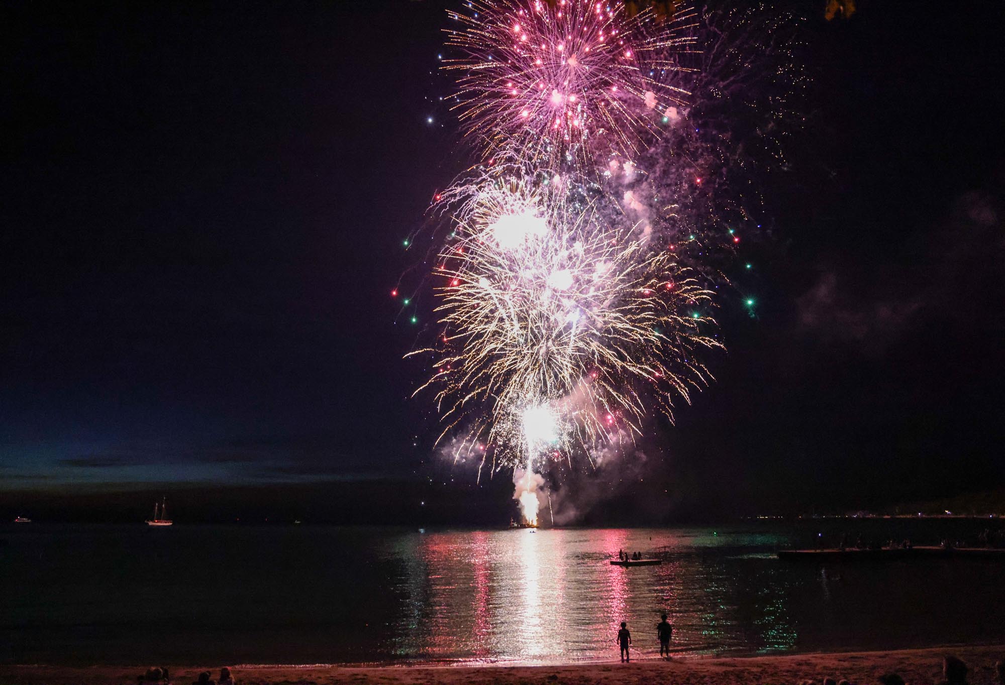 Firework display over the bay.