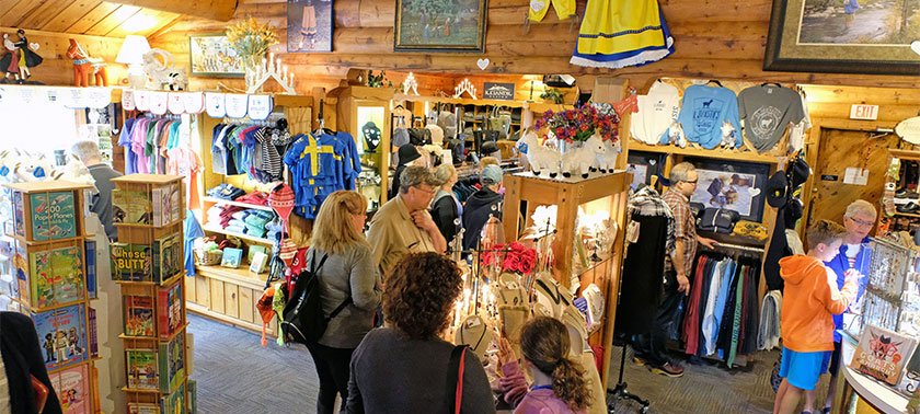 People shopping at Skal at Al Johnson's in Sister Bay