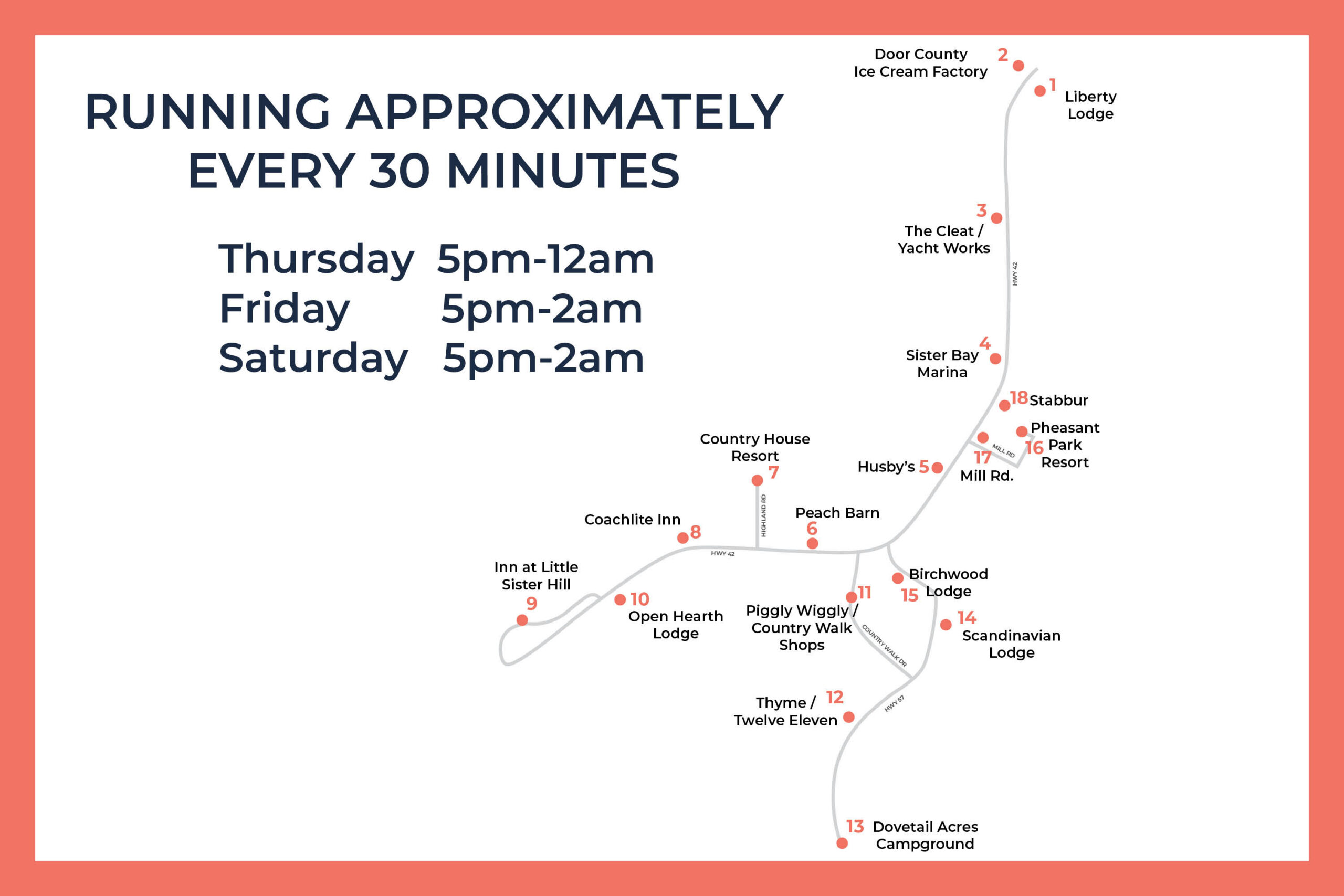 Sister Bay Shuttle Route