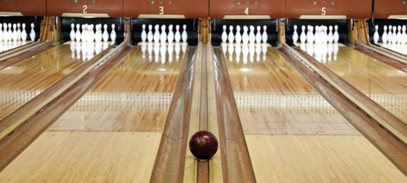 bowling ball going towards pins