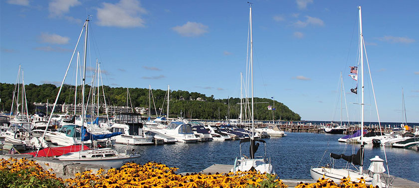 Sister Bay Marina with boats on water